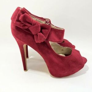 Ollio Womens Open Toes Shoes Faux Suede Red High Stileto Pumps Size 8.5